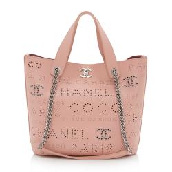 Chanel Leather Logo Eyelets Small Shopping Tote