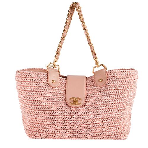 Chanel Leather & Straw Woven Tote