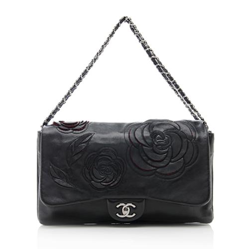 Chanel Lambskin Tweed Petals Camellia Maxi Single Flap Bag