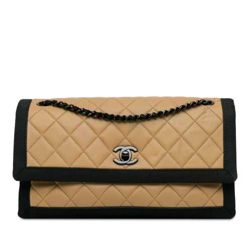 Chanel Medium Quilted Lambskin Grosgrain Two Tone Flap