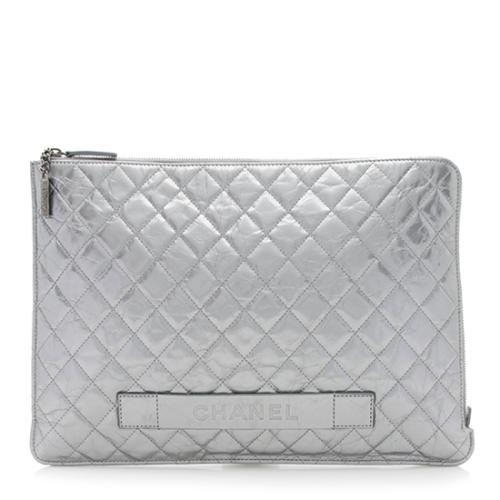 Chanel Metallic Crinkled Leather Large Zip Pouch
