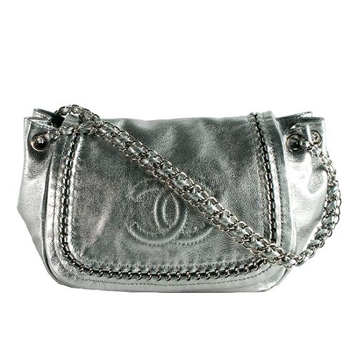 Chanel Metallic Leather Luxe Ligne Accordion Flap Shoulder Handbag
