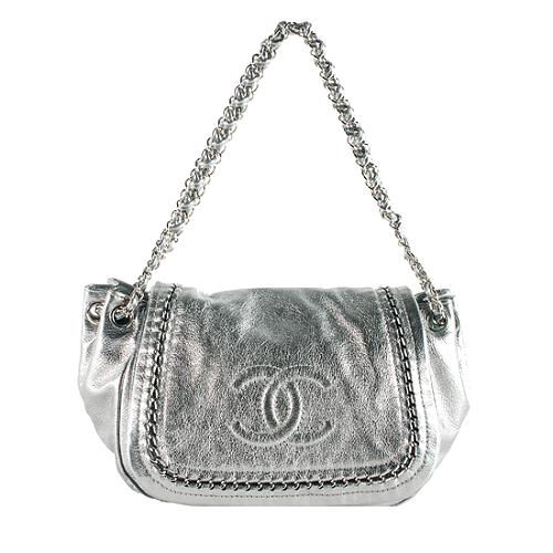 Chanel Metallic Leather Luxe Ligne Accordion Flap Shoulder Handbag