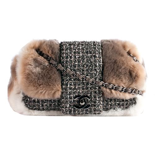 Chanel Metallic tweed and Fur Flap Shoulder Handbag