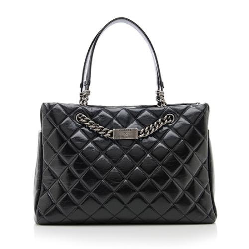 Chanel Quilted Lambskin Nameplate Shopping Tote