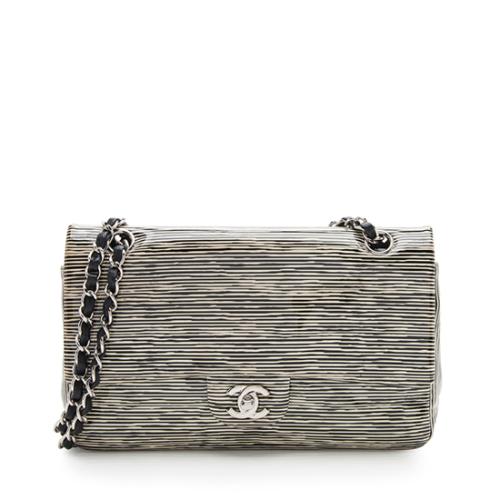 Chanel Patent Calfskin Striped Classic Medium Double Flap Bag - FINAL SALE