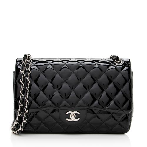 Chanel Patent Leather Classic Jumbo Double Flap Shoulder Bag