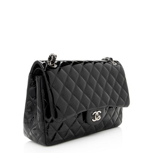 Chanel White Quilted Patent Leather Classic Shoulder Bag Chanel