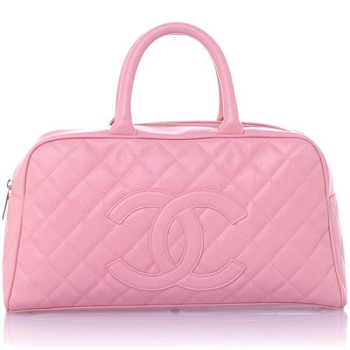 Chanel Pink Quilted Caviar Bowler Satchel Handbag