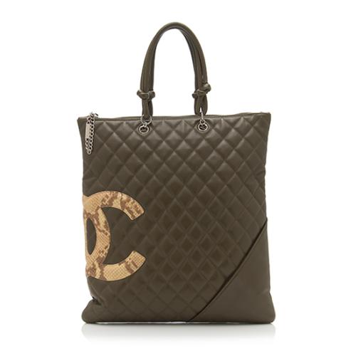 Chanel Quilted Lambskin Python Ligne Cambon Flat Tote