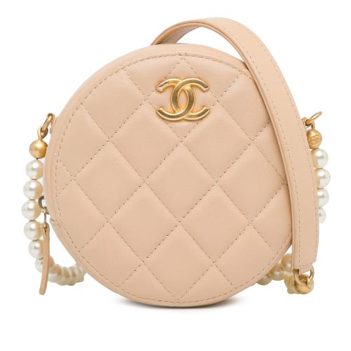 Chanel Quilted Calfskin Pearl Round Clutch With Chain