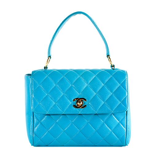 Chanel Quilted Caviar Leather Flap Kelly Top Handle Handbag