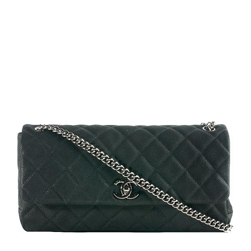 Chanel Quilted Caviar Leather Lady Pearly Flap Shoulder Handbag