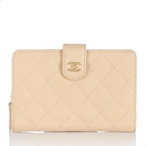 Chanel Quilted Caviar Leather Zip Pocket Wallet