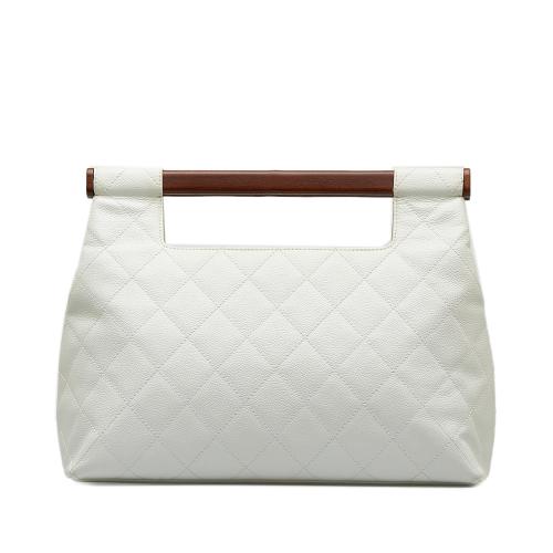 Chanel Quilted Caviar Wood Handle Tote Bag