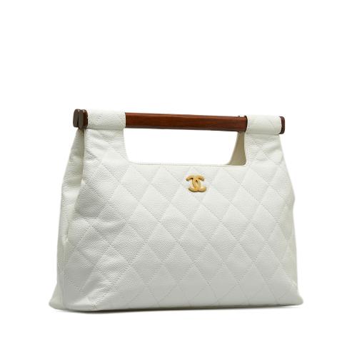 Chanel Quilted Caviar Wood Handle Tote Bag