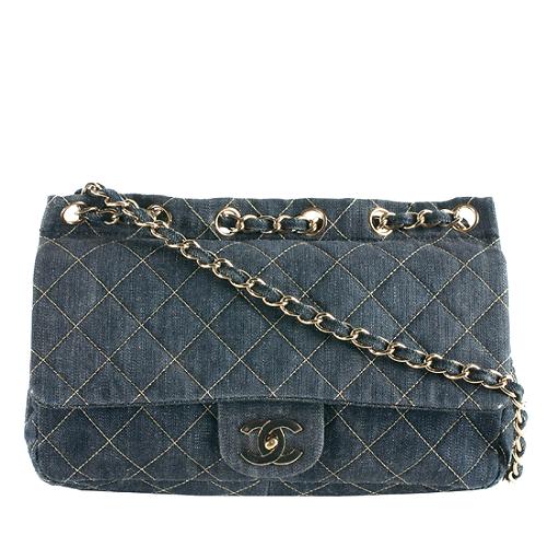 Chanel Quilted Denim Jumbo Flap Shoulder Handbag