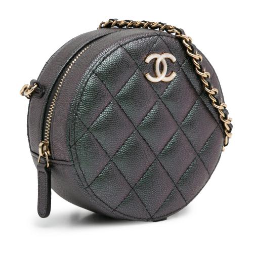 Chanel Quilted Iridescent Caviar Round Clutch With Chain