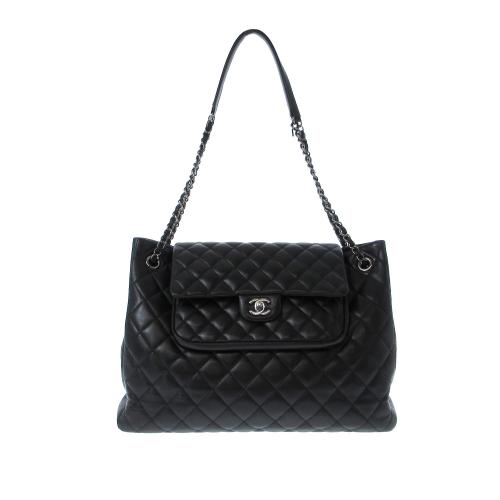 Chanel Quilted Lambskin Front Flap Pocket Tote