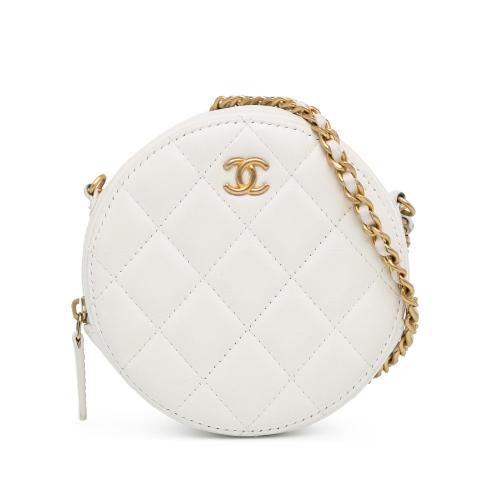 Chanel Quilted Lambskin Pearl Crush Round Clutch with Chain
