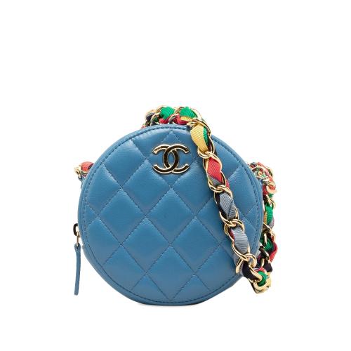 Chanel Quilted Lambskin Ribbon Round Clutch With Chain