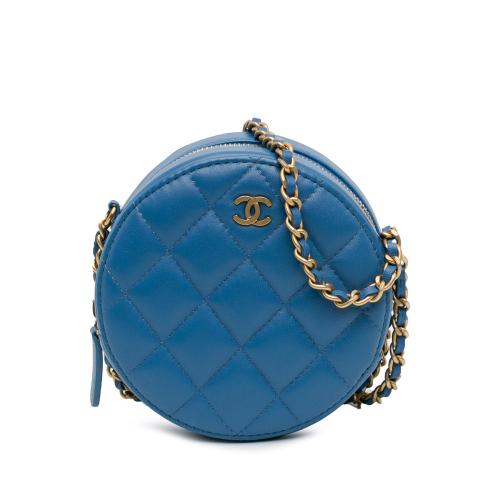 Chanel Quilted Lambskin Round Clutch with Chain