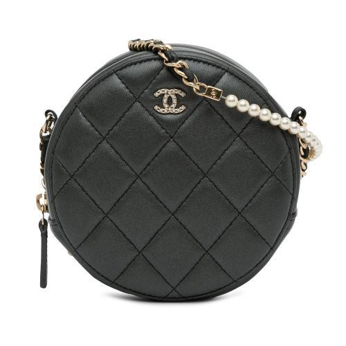 Chanel Quilted Lambskin Round Pearl Clutch with Chain