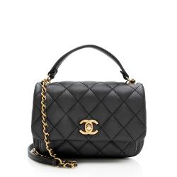 Chanel Quilted Lambskin Top Handle Flap Bag