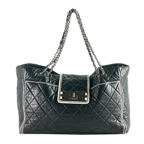 Chanel Quilted Leather East/West Large Shopping Tote