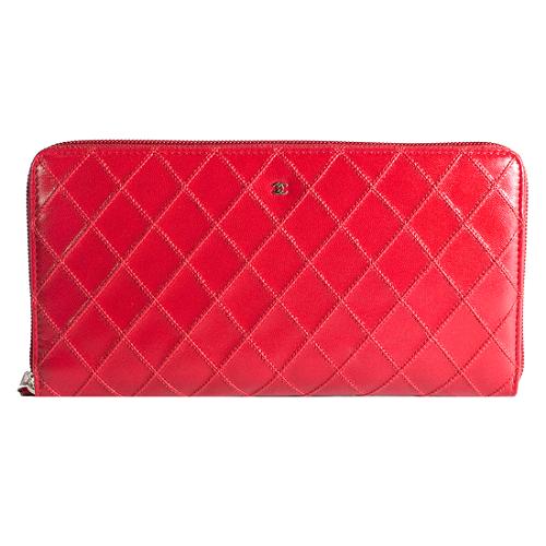 Chanel Quilted Leather Zip Long Wallet