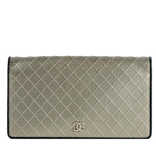 Chanel Quilted Metallic Leather Bi-Fold Wallet