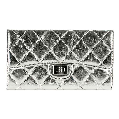 Chanel Quilted Metallic Leather Trifold Wallet