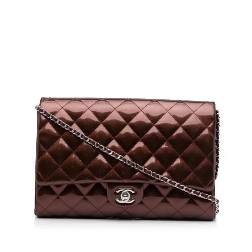 Chanel Quilted Patent Clutch With Chain