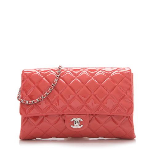 Chanel Quilted Patent Leather Chain Flap Clutch Bag