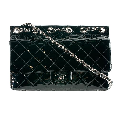 Chanel Quilted Patent Leather Flap Shoulder Handbag 