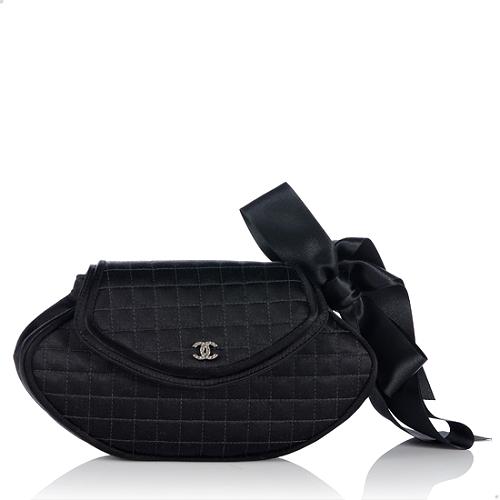 Chanel Quilted Satin Crystal Ribbon Clutch