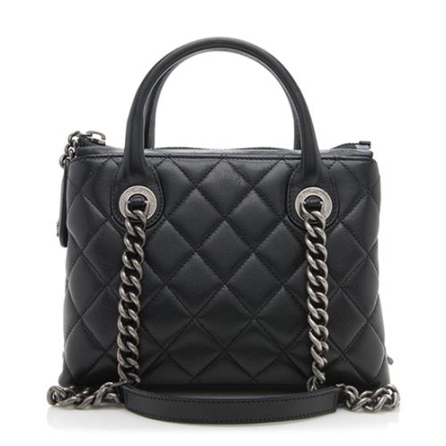 Chanel Quilted Sheepskin Small Zip Shopping Tote