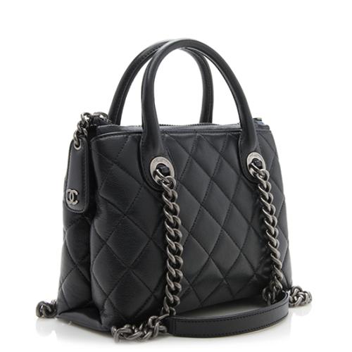 Chanel Quilted Sheepskin Small Zip Shopping Tote