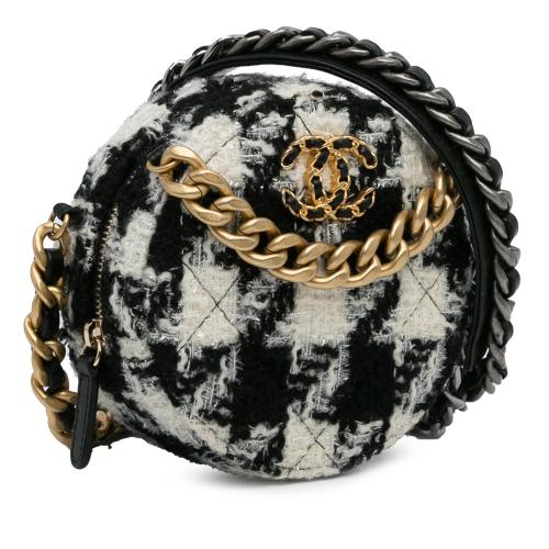 Chanel Round Tweed 19 Clutch with Chain and Lambskin Coin Purse