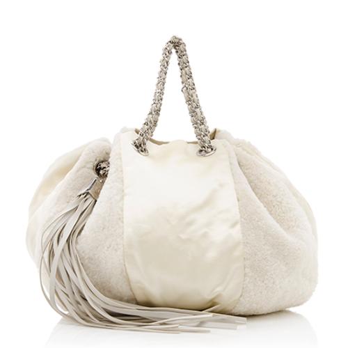 Chanel Shearling Drawstring Shoulder Bag