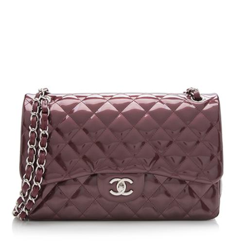 Chanel Striated Patent Leather Classic Jumbo Double Flap Bag