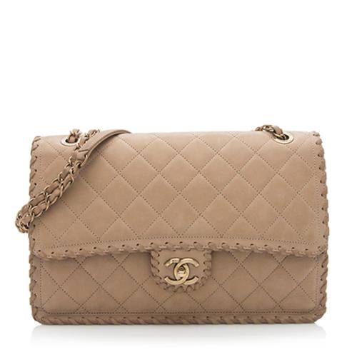 Chanel Suede Calfskin Happy Stitch Jumbo Flap Bag
