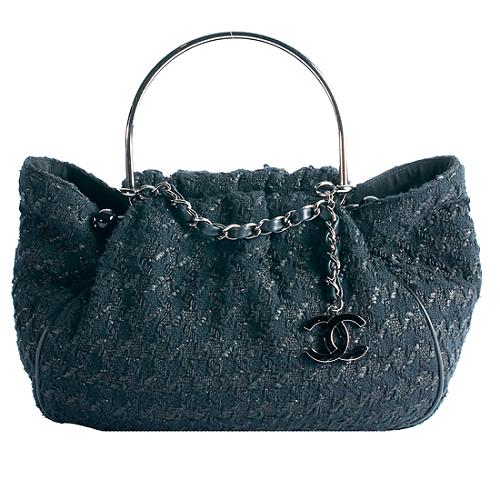 Chanel Tweed Ruched Satchel Handbag