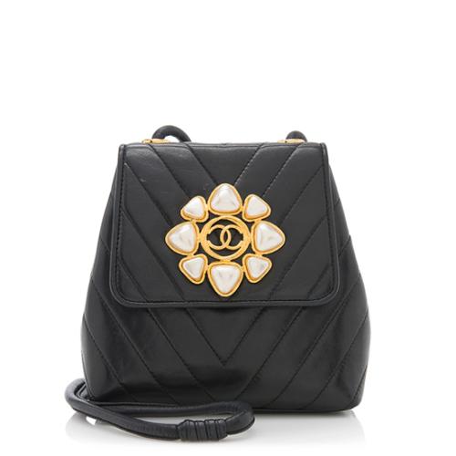 Chanel Vintage Chevron Lambskin CC Brooch Flap Bag