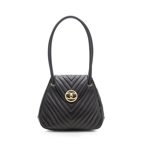 Chanel Vintage Chevron Lambskin Flap CC Shoulder Bag