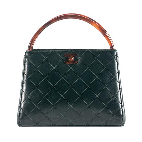 Chanel Vintage Quilted Lambskin Tortoise Satchel Handbag