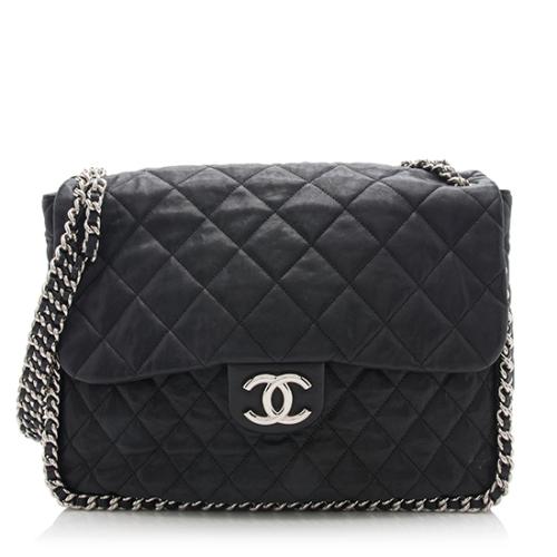 Chanel Washed Lambskin Chain Around Maxi Flap Bag