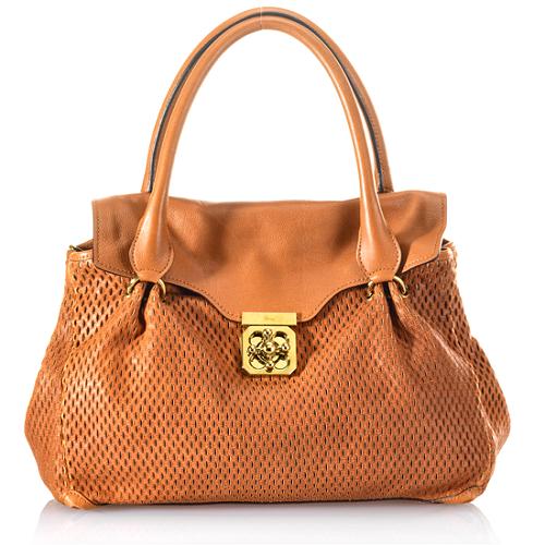 Chloe Elsie Perforated Leather East West Flap-Over Tote