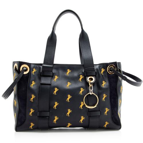 Chloe Leather Embroidered Little Horses Tao Tote