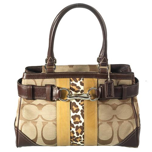 Coach Hamptons Signature Stripe Leopard Carryall Satchel Handbag
